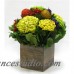 Latitude Run Mixed Floral Centerpiece in Wooden Cube Container BVZ1196